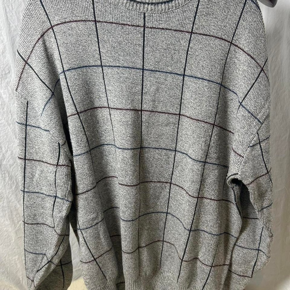 Vintage‎ Fairway Sport Sweater XL White Grey Plaid Cotton Crewneck  USA